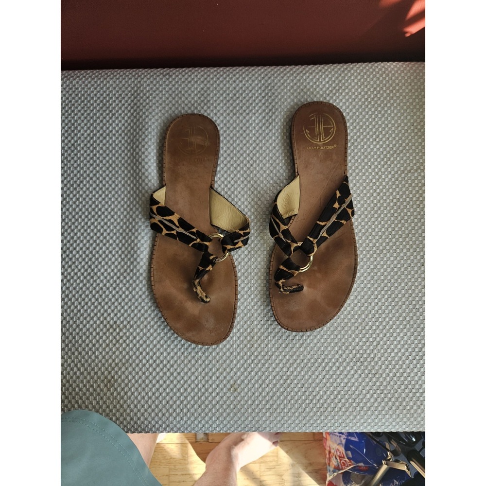 Lilly Pulitzer McKim Calf Hair Sandals Don't Change Your Spots Giraffe Print 10M